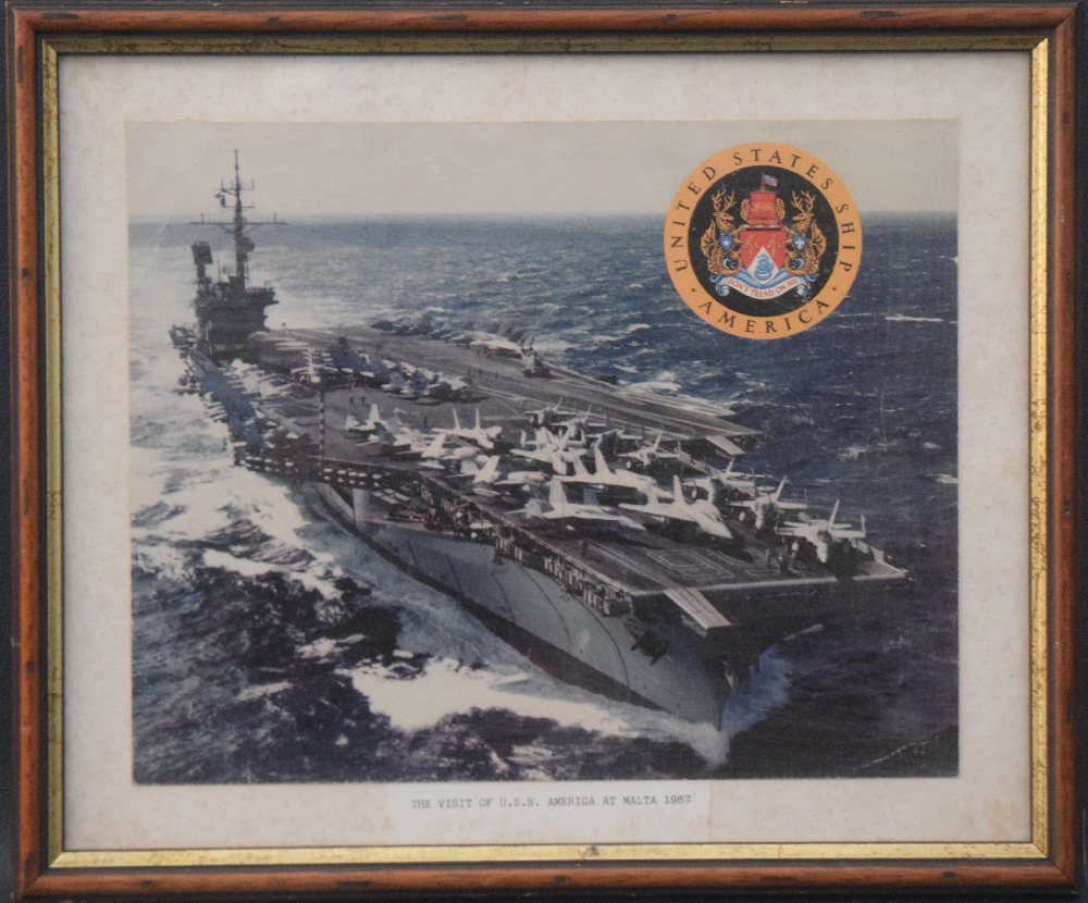 USS America visit to Malta 1987, official colour photo, framed