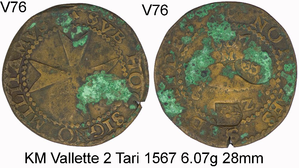 Jean de Valette copper 2 tari - 06-2T-76X76 - 1567 - Counterstamp X2