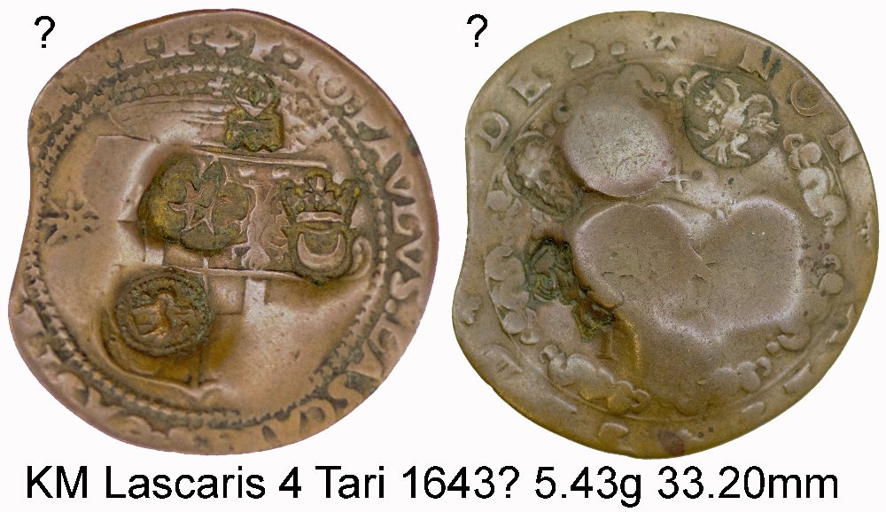 Jean-Paul Lascaris copper 4 tari - 14-4T - 1643?   - 7 counterstamps