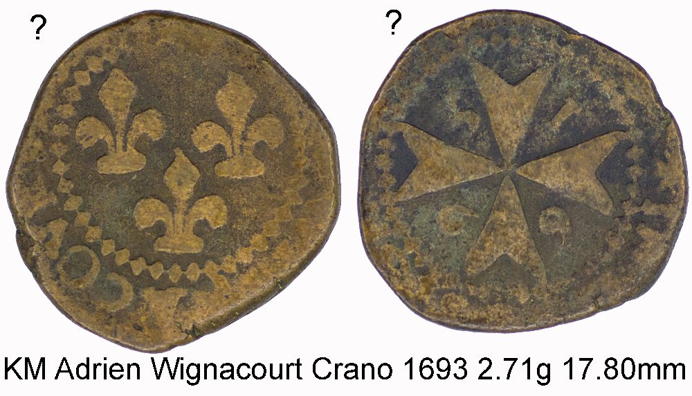 Adrien de Wignacourt copper grano - 20-1G - 1693