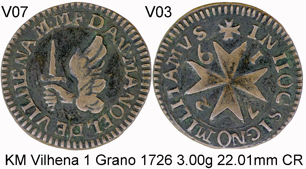 Antonio Manoel de Vilhena copper grano - 23-1G-07x03 - 1726