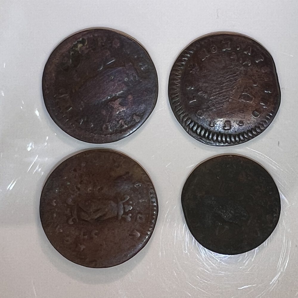 Emmanuel Pinto copper carlino (1757), cinquina (1752, 1757, 17??) (4 coins)