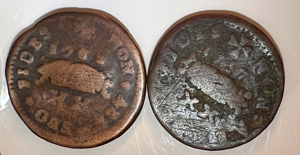 Emmanuel Pinto copper tari (1757, 1762) (2 coins)