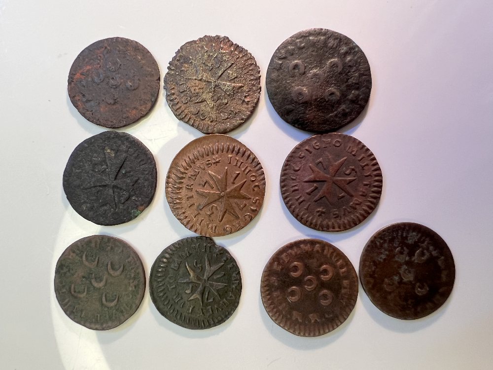 Emmanuel Pinto copper grano (incl 1747, 1754, 1755, 1757) (10 coins)