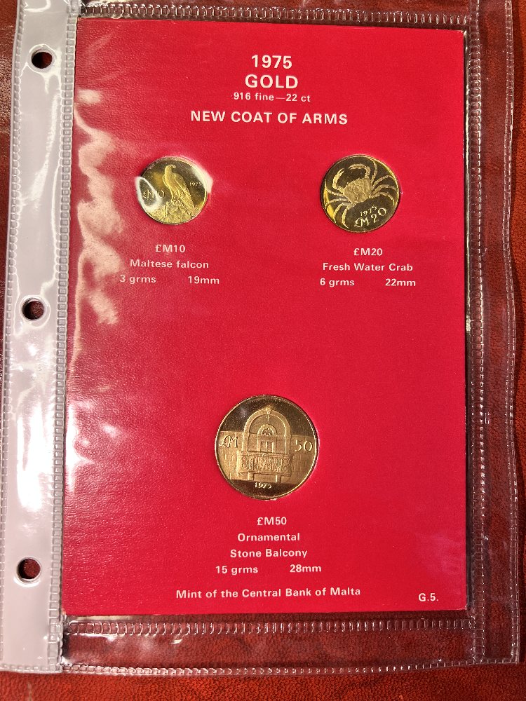 Malta gold coin set 1975 (3 coins) - new arms