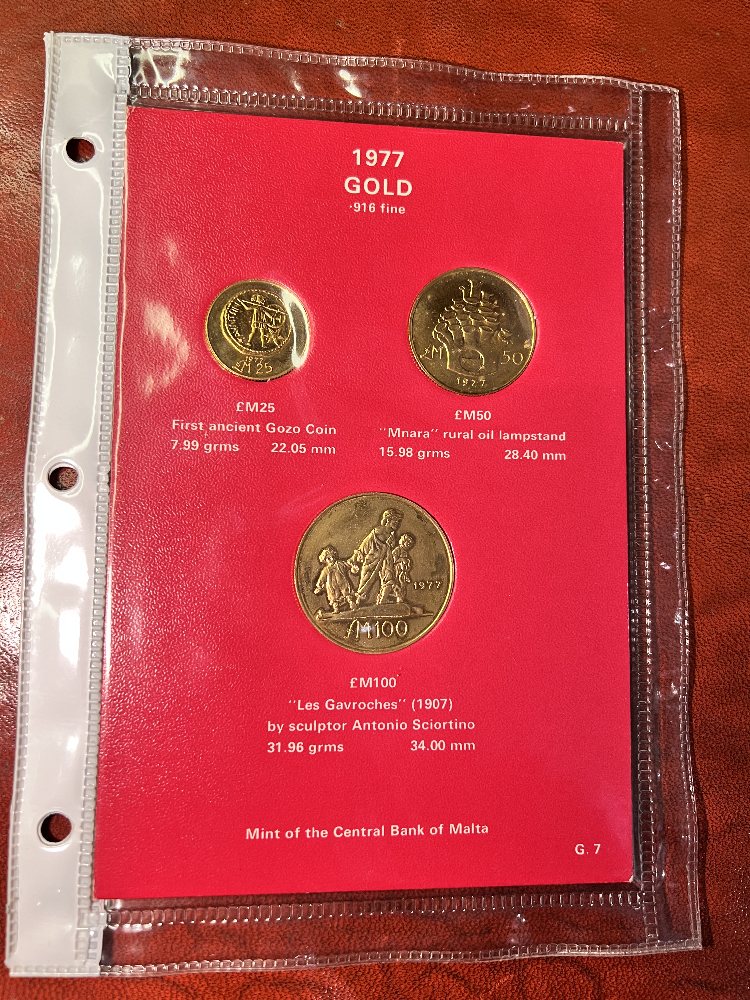 Malta gold coin set 1977 (3 coins)