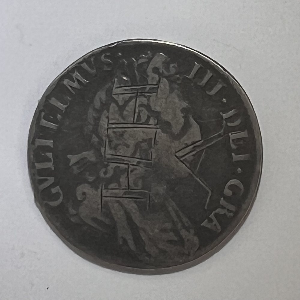 UK Sterling silver 6 pence - King William III - 16xx (date unclear) - "HHA" scratched into obverse