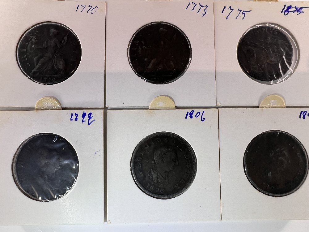 UK Copper half pennies - King George III - 1770, 1773, 1775, 1799, 1806, 1807 (6 coins)