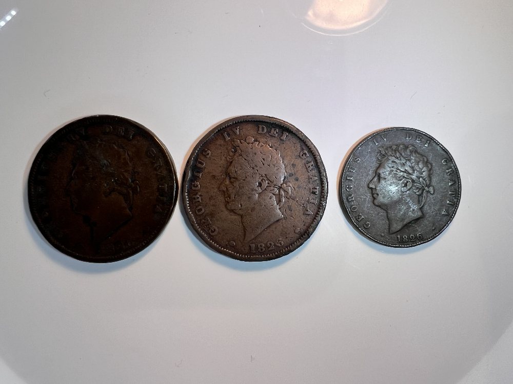 UK Copper King George IV - 1d, 1d, 1/2d (all 1826) (3 coins)