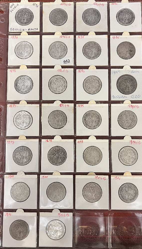 UK Sterling silver florins - QV - Veiled (26 coins)