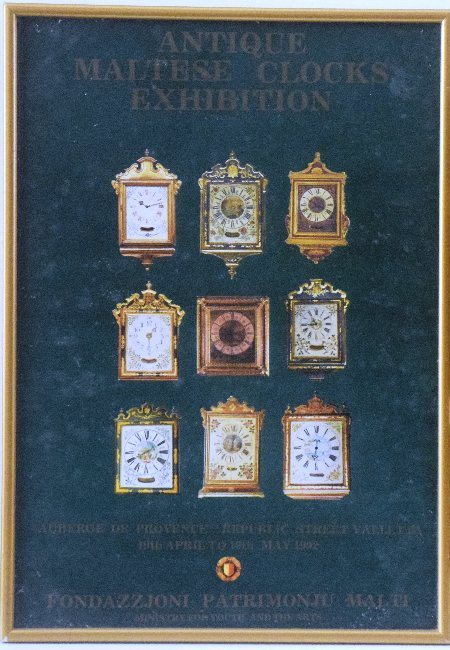 Antique Maltese Clocks exhibition poster framed