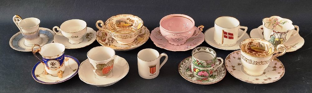 11, Decorative china cups and 9 saucers