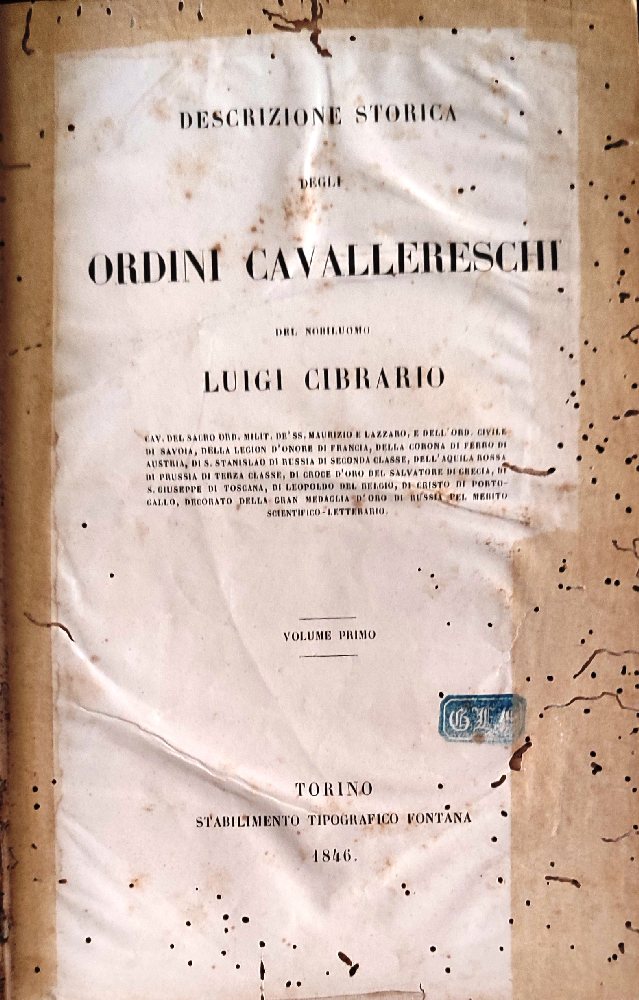 Cibrario Luigi, Ordini Cavallereschi , 1846, (hb)