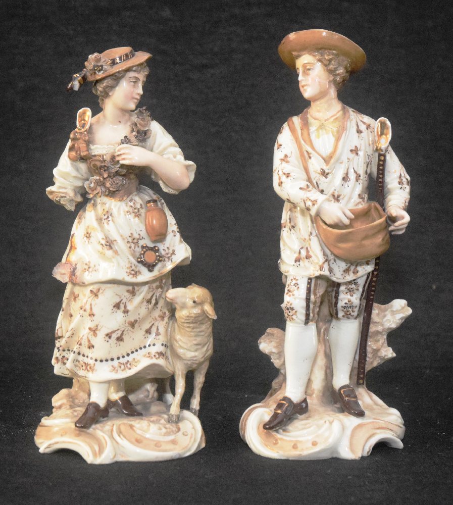 Late 19th C. Porcelain pair standing figures of courtiers, (d)