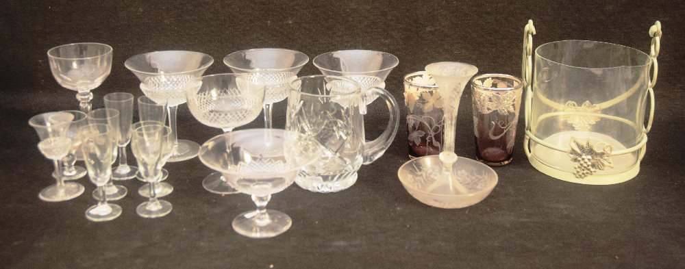 Stem glasses, mug, ice bucket, shot glasses