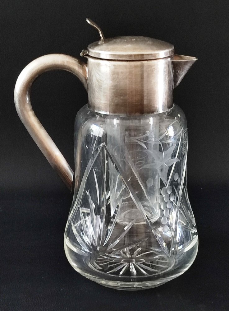 Crystal ice water jug with plated neck, handle and lid