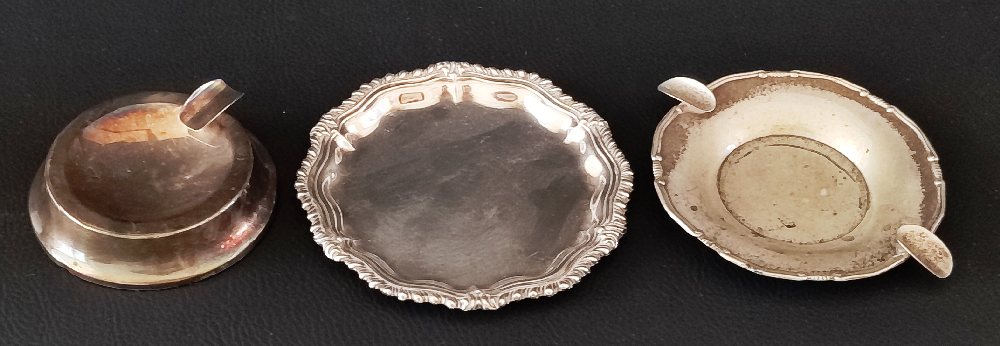 Sterling silver and ashtray 65grms and another ashtray weighted (3)