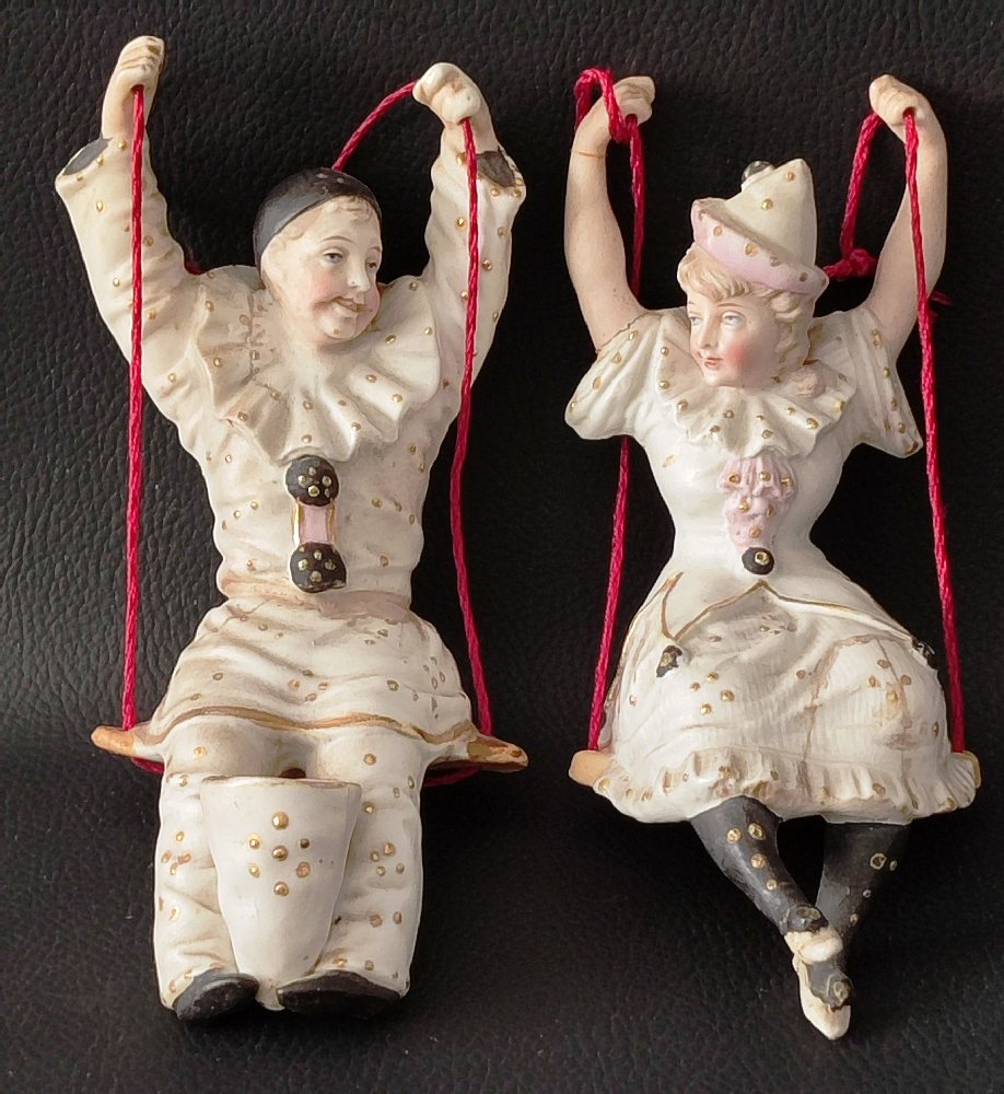 19th C. Pair bisque china figures on swings