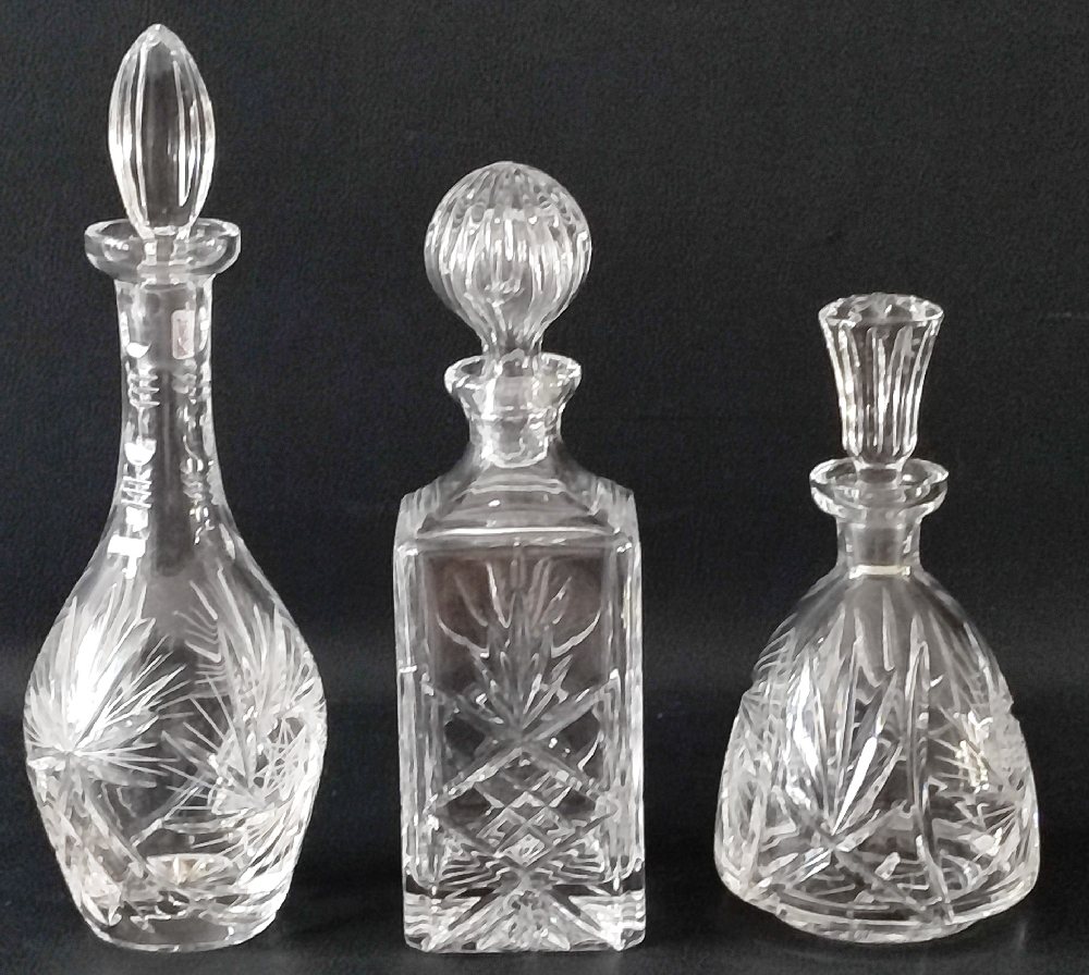 3, Crystal decanters with stoppers