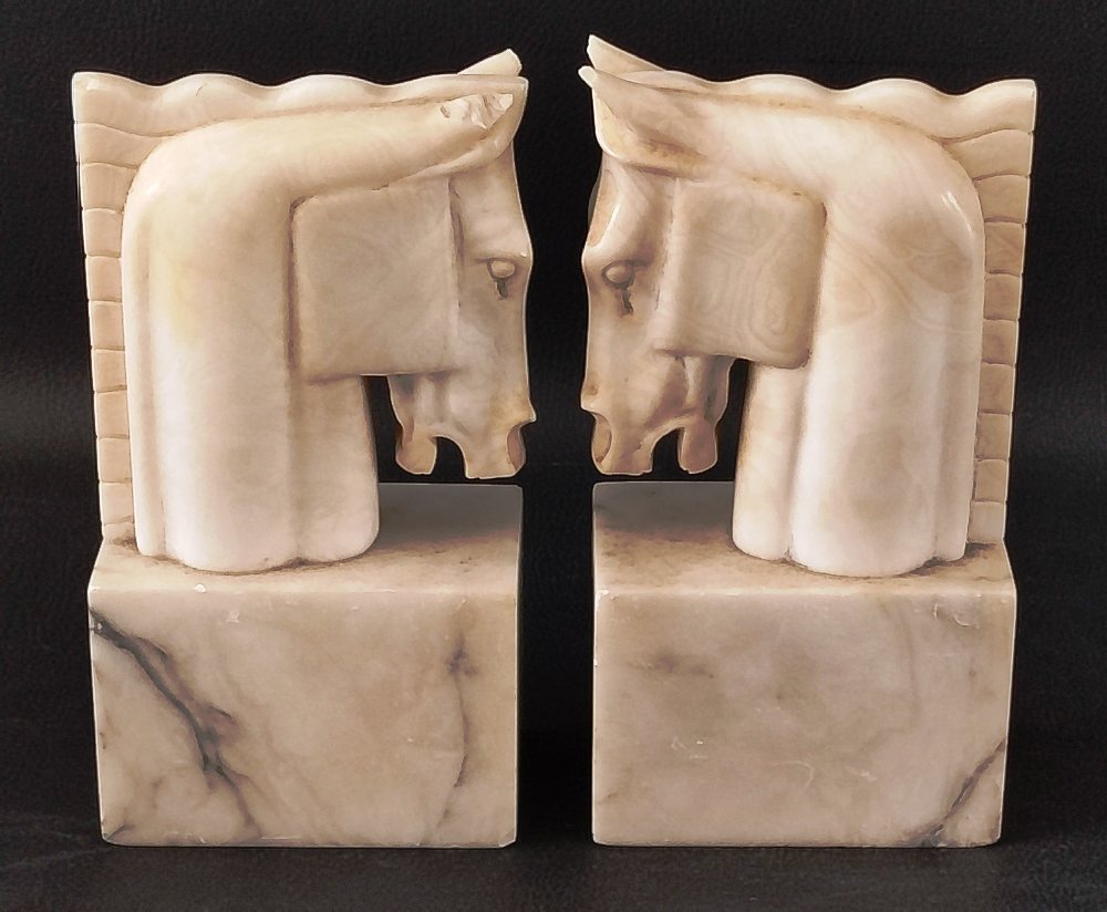 Marble pair horse head book ends