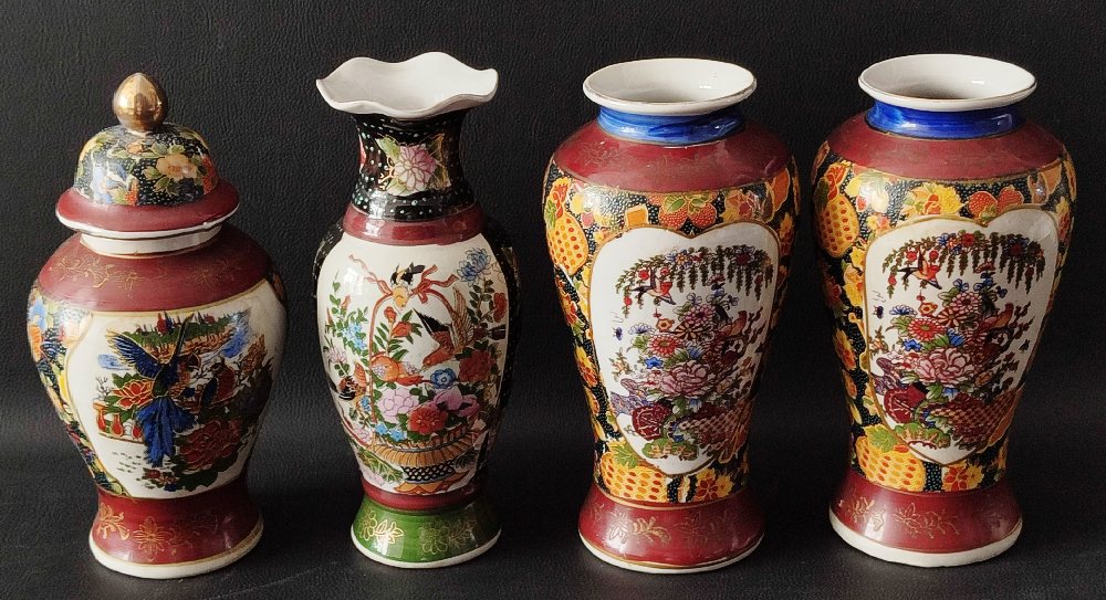 Asian type pair china vases, jar with lid and another vase (4)