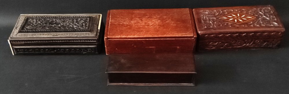 2 Old carved wood stationery boxes, and 2 other wooden boxes (4)