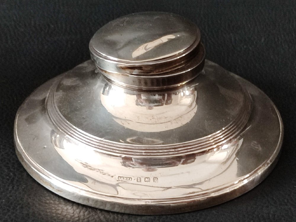 English silver capstan ink stand, weighted (d)