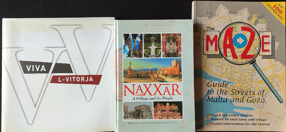 Catania Paul, Scerri Louis J., Naxxar and its People, 2000; VIVA L-VITORJA; MAZE, Guide to the Stree