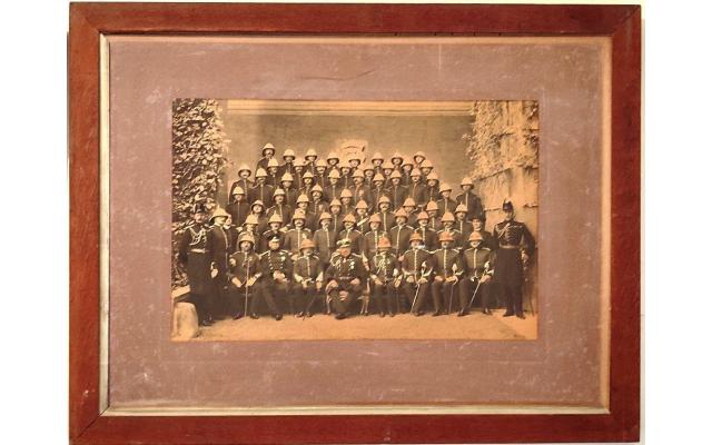 The Grand Studio Malta blackand white group photograph, Uniform men, framed